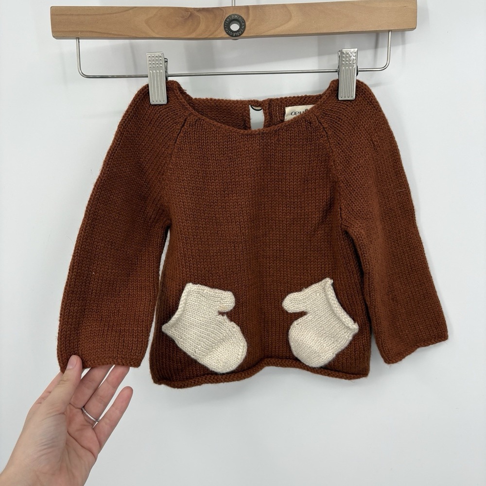 Oeuf Baby Alpaca Sweater Kids 2 Years Mitten Pocket Cozy Luxury Soft Breathable
